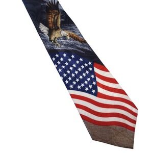 Steven Harris Men's Patriotic American Flag Bald Eagle Navy Blue Tie